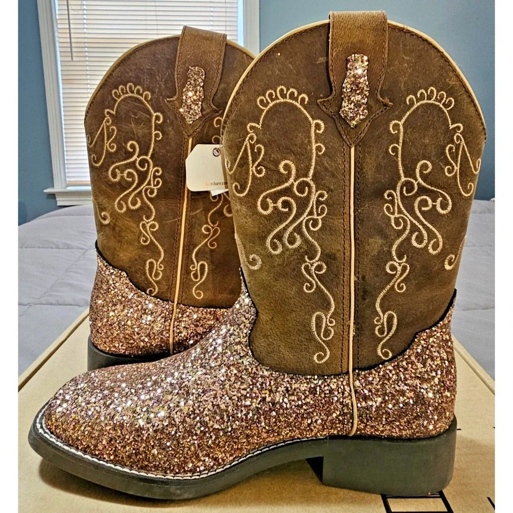 Shyanne® (Girls 6 D) Sparkle Plenty™ Western Boots - Broad Square Toe‎ in Pink